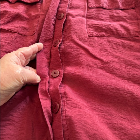 Laura Scott Burgundy Blouse Concealed Placket with Roll up button sleeves 1X - Picture 10 of 12